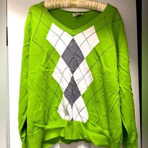 Green argyle sweater. 100% cotton. Lightly worn.